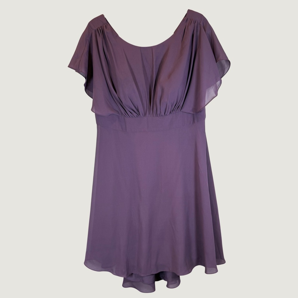 NWT JJ's House Dress Womens 20W Plum Chiffon Flutter Sleeve Midi Bridesmaid - Picture 1 of 10